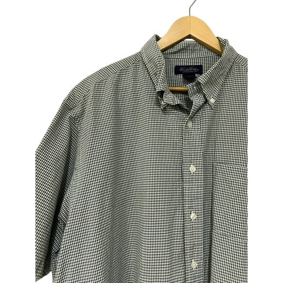 Brooks Brothers Mens Button Up Short Sleeve Gingham Check Shirt Green Cotton XL - Picture 3 of 6